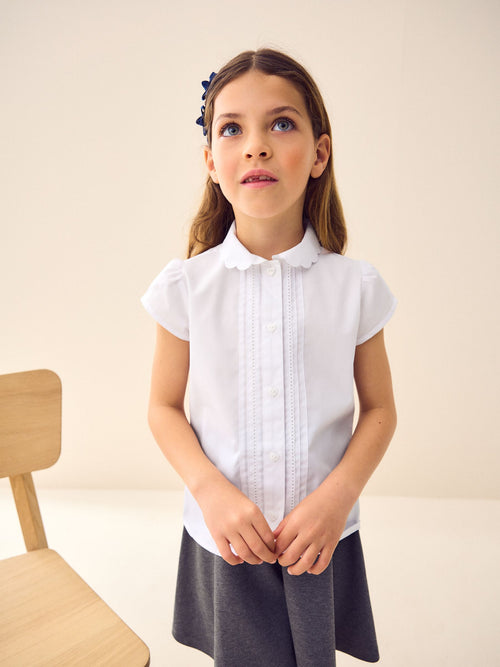 White Girls Cotton Rich Scalloped Collar School Shirt (3-14yrs)