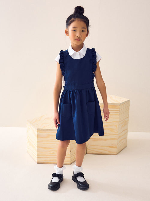 Bright Blue Ruffle Detail Pinafore School Dress (3-14yrs)