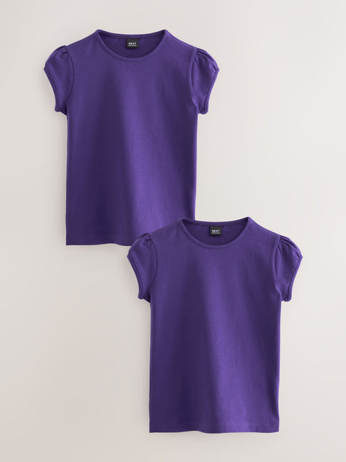 Purple 2 Pack Puff Sleeve T-Shirts (3-16yrs)