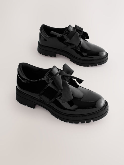 Black Patent Standard Fit (F) Bow Monkstrap Chunky School Shoes