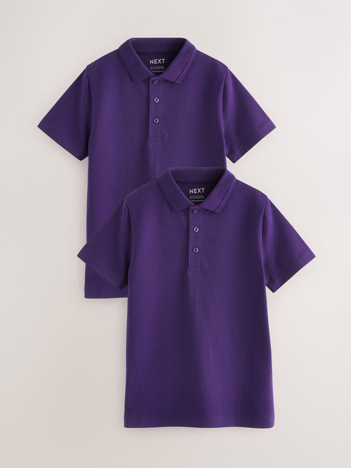 Purple Regular Fit Cotton School Short Sleeve Polo Shirts 2 Pack (3-16yrs)