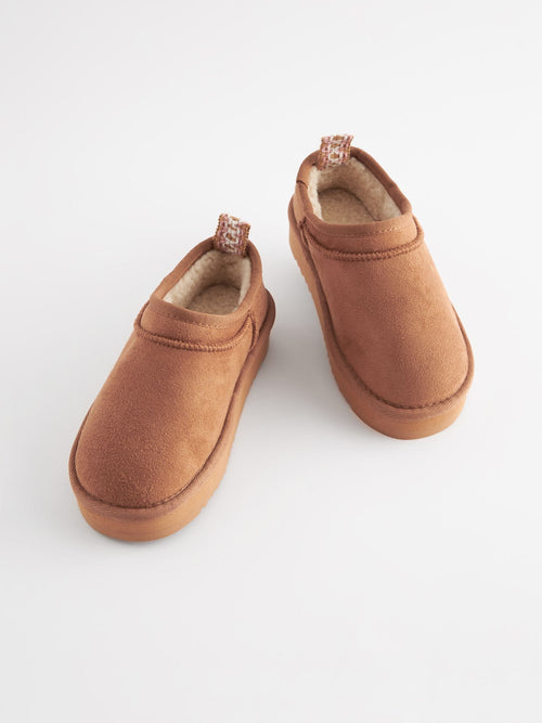 Tan Brown Flatform Shoot Fleece Lined Slippers