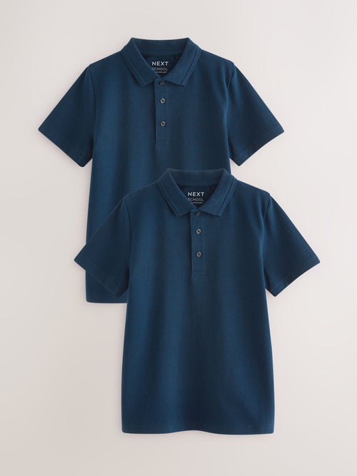 Navy Regular Fit Cotton School Short Sleeve Polo Shirts 2 Pack (3-16yrs)