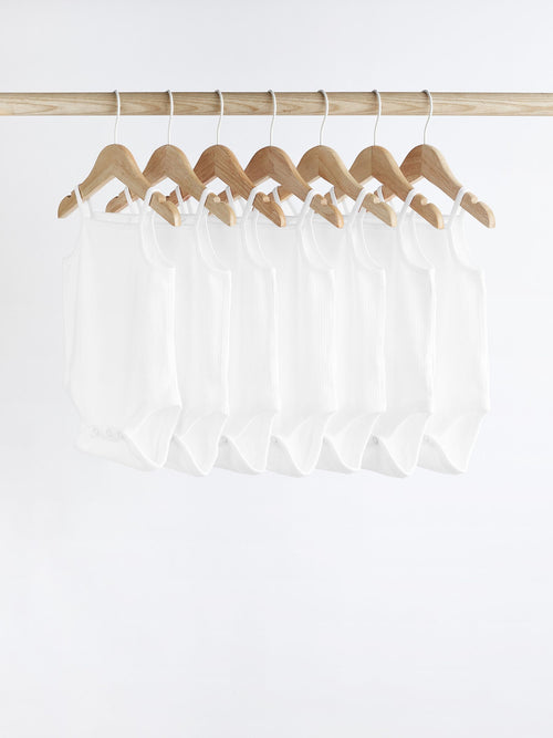White 7 Pack Baby Strappy Bodysuits
