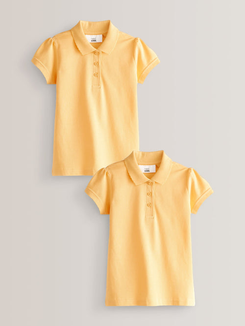 Yellow Regular Fit Girls 2 Pack Cotton Short Sleeve Polo Shirts (3-16yrs)