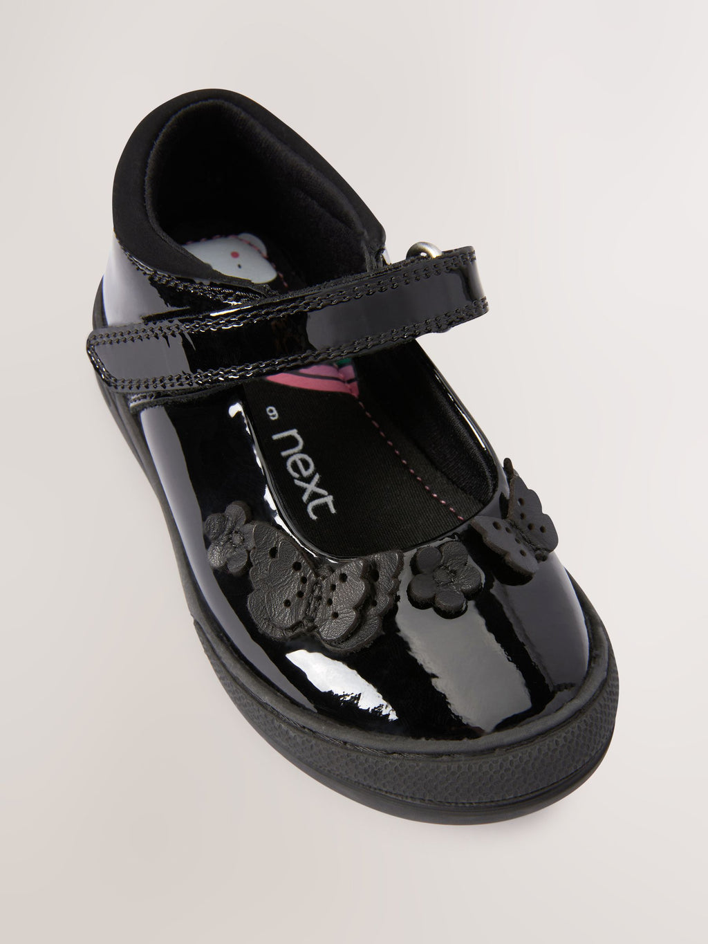Black Butterfly Detail Wide Fit (G) Patent Leather School Mary Jane Shoes