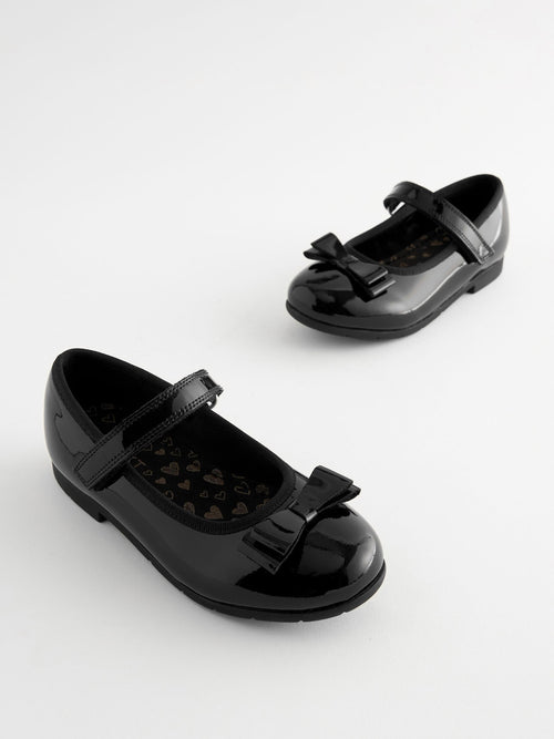 Black Patent Standard Fit (F) School Leather Bow Mary Jane Shoes