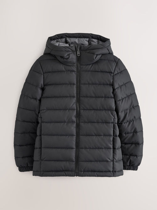 Black Quilted Midweight Hooded Jacket (3-17yrs)