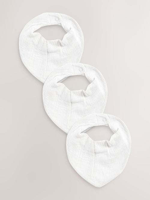 White Muslin Baby Dribble Bibs 3 Pack