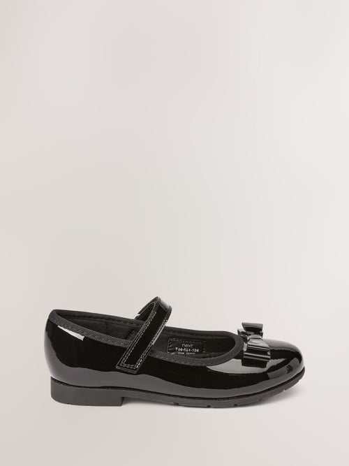 Black Patent Wide Fit (G) School Leather Bow Mary Jane Shoes