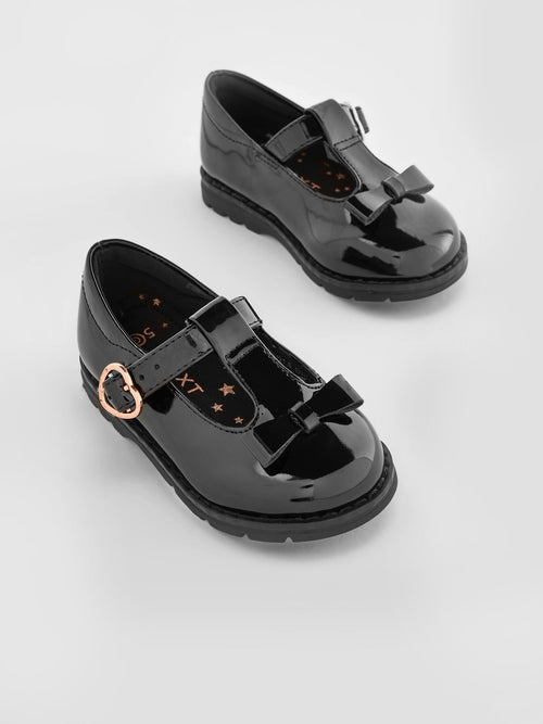 Black Patent Wide Fit (G) School Junior Bow T-Bar Shoes