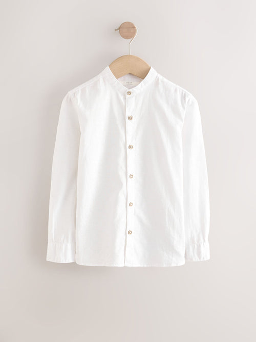 Cream Grandad Collar Linen Mix Long Sleeve Shirt (3-16yrs)