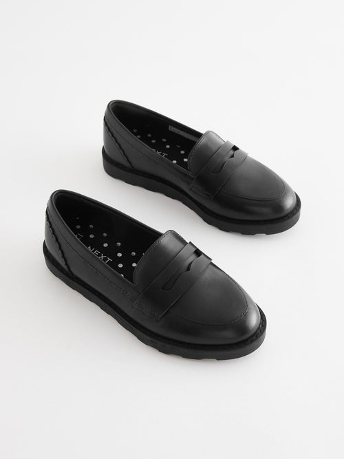 Black Matt School Leather Loafers
