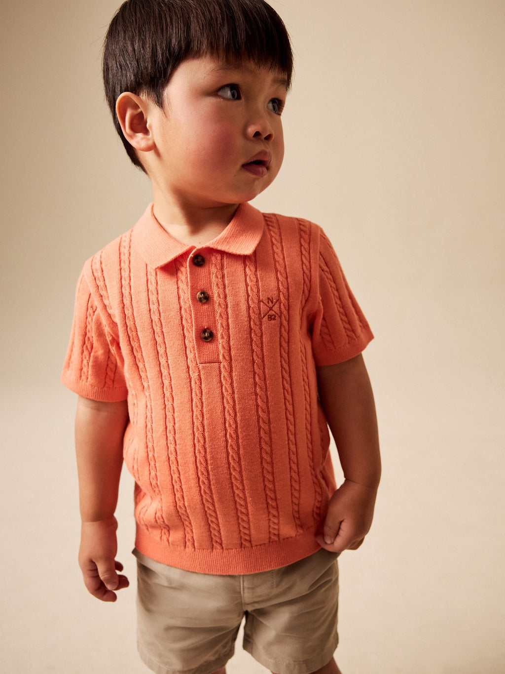 Coral Pink Cable Knit Polo Shirt (3mths-7yrs)