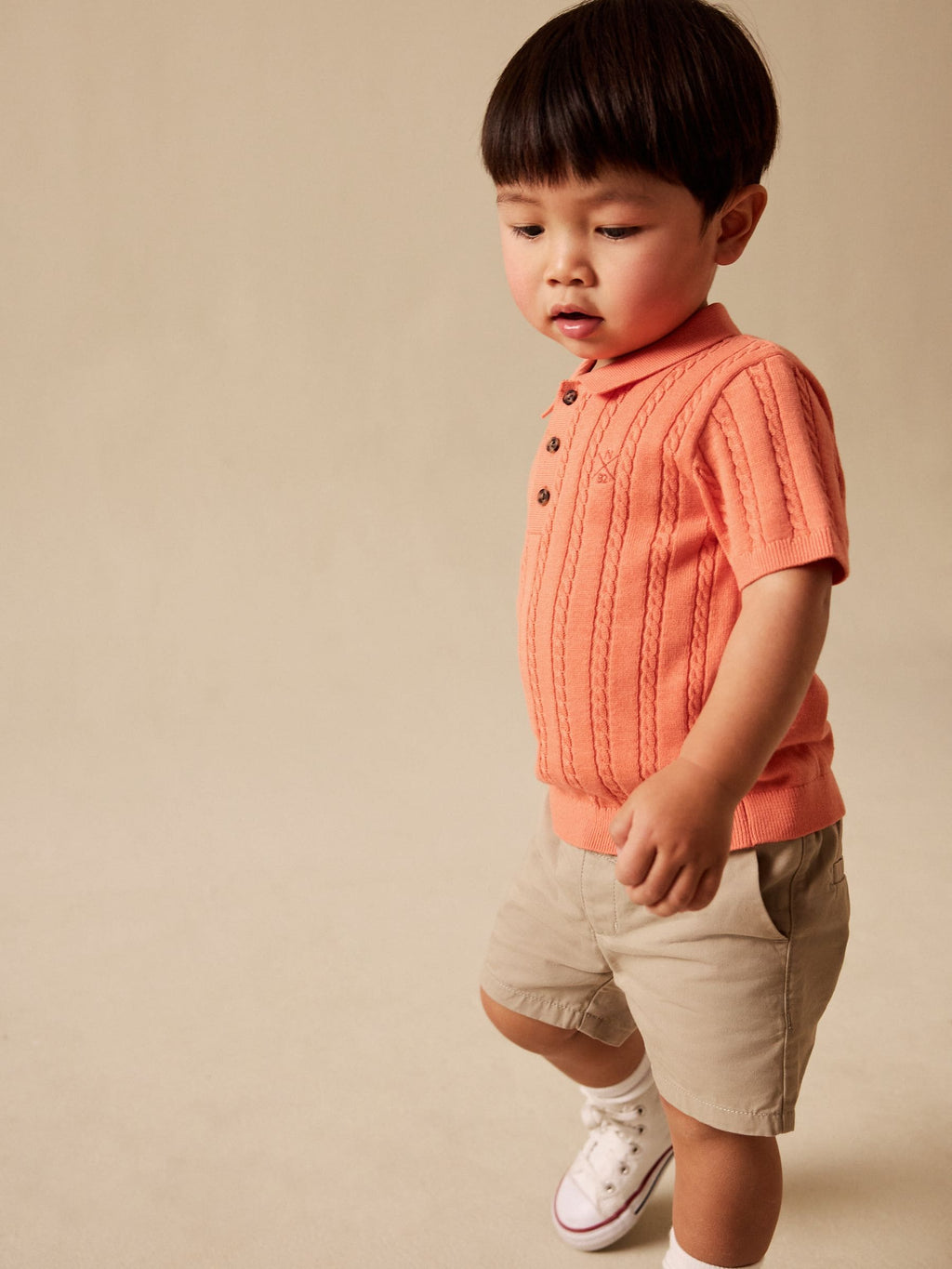 Coral Pink Cable Knit Polo Shirt (3mths-7yrs)