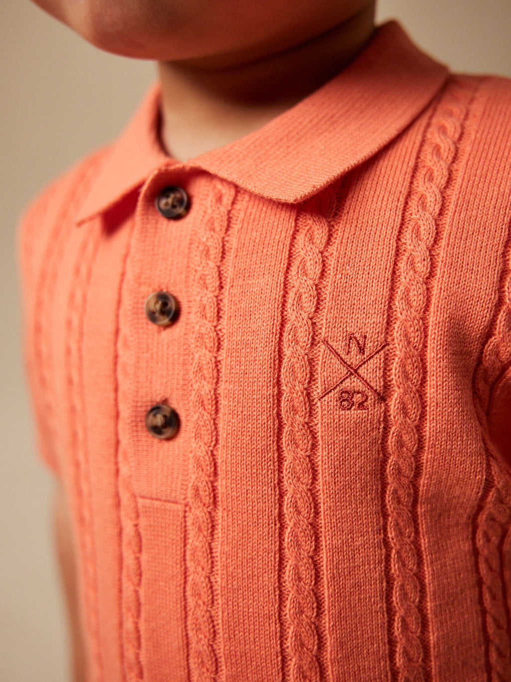 Coral Pink Cable Knit Polo Shirt (3mths-7yrs)