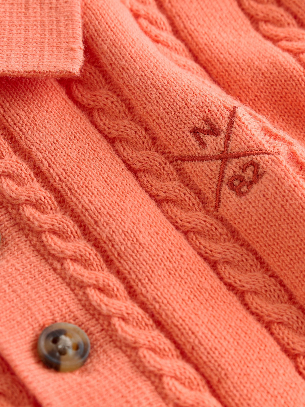 Coral Pink Cable Knit Polo Shirt (3mths-7yrs)