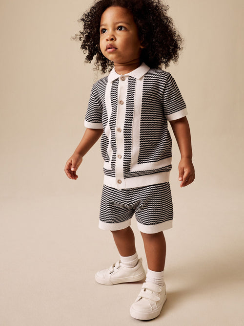 Black/White Knitted Polo Shirt and Shorts Set (3mths-10yrs)