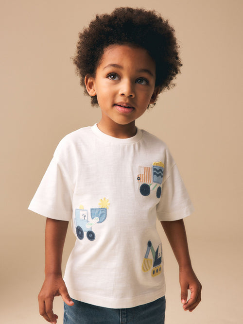 Neutral Digger Trio Short Sleeve Appliqué T-Shirt (3mths-7yrs)