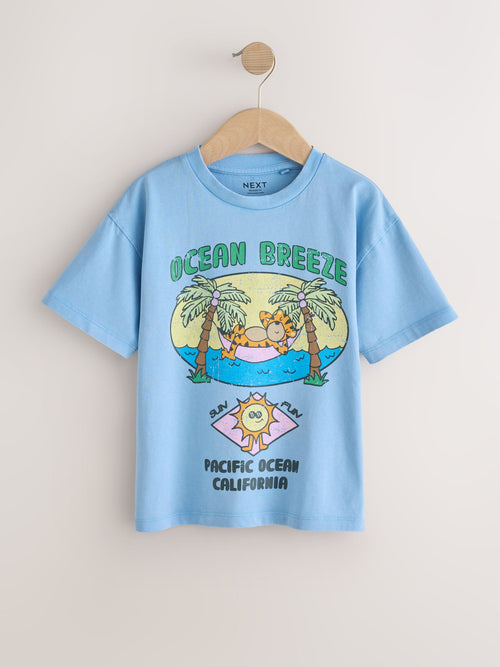 Washed Blue Ocean Breeze Short Sleeve Graphic T-Shirt (3mths-7yrs)