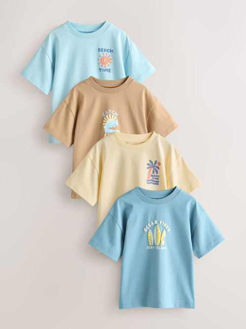 Blue/Yellow Surf Short Sleeve Graphic T-Shirts 4 Pack (3mths-7yrs)