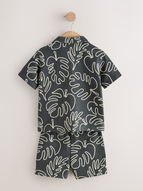 Black Leaf Print Short Sleeve Shirt and Shorts Set (3mths-7yrs)
