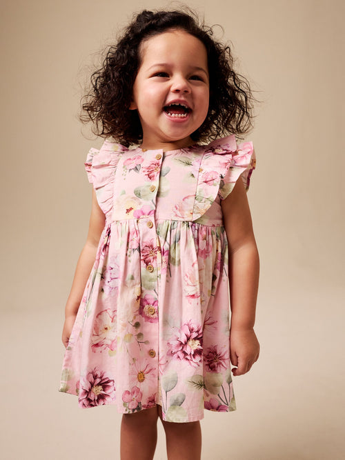 Pink Floral Double Ruffle Sleeve Dress (3mths-8yrs)