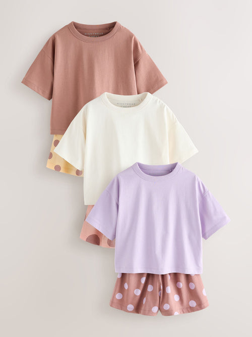 Brown/Yellow Short Pyjamas 3 Pack (3-16yrs)