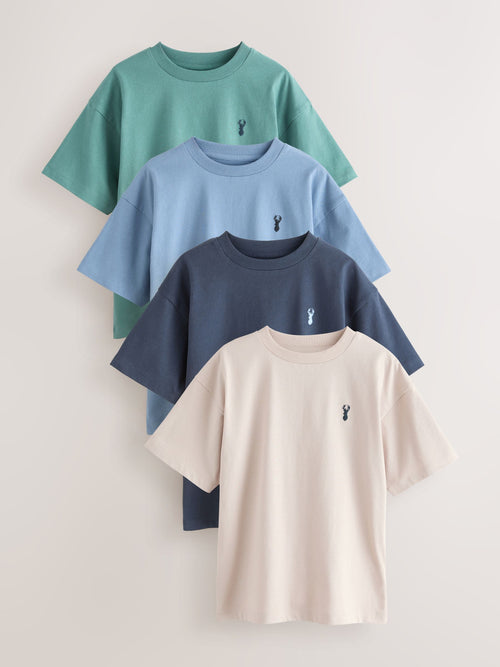 Mineral Green/Blue Short Sleeve Stag Embroidered T-Shirts 4 Pack (3-16yrs)
