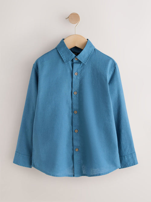 Mid Blue Long Sleeve Relaxed Linen Blend Shirt (3-16yrs)