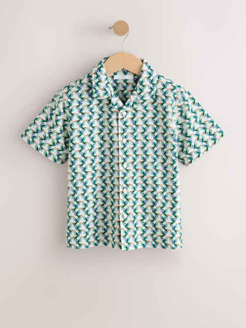 Green/Ecru Geo Print Short Sleeve Revere Collar Shirt (3-16yrs)