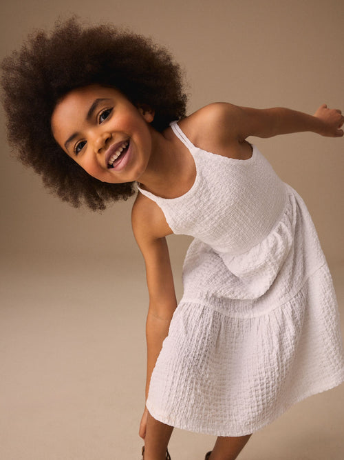 White Strappy Crinkle Summer Dress (3-16yrs)