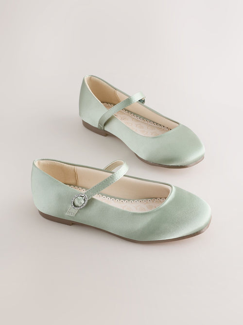 Sage Green Stain Resistant Satin Standard Fit (F) Mary Jane Occasion Shoes