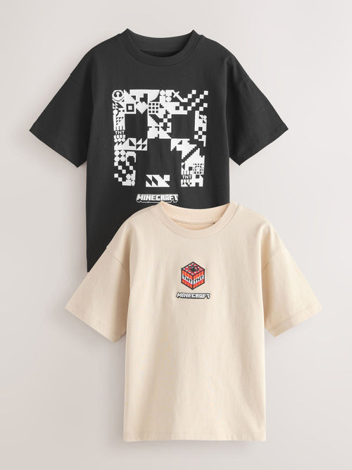 Stone/Black 2 Pack Minecraft T-Shirt (3-16yrs)