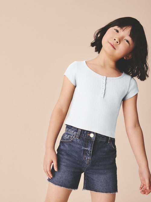 White Pointelle Button Front Top (3-16yrs)