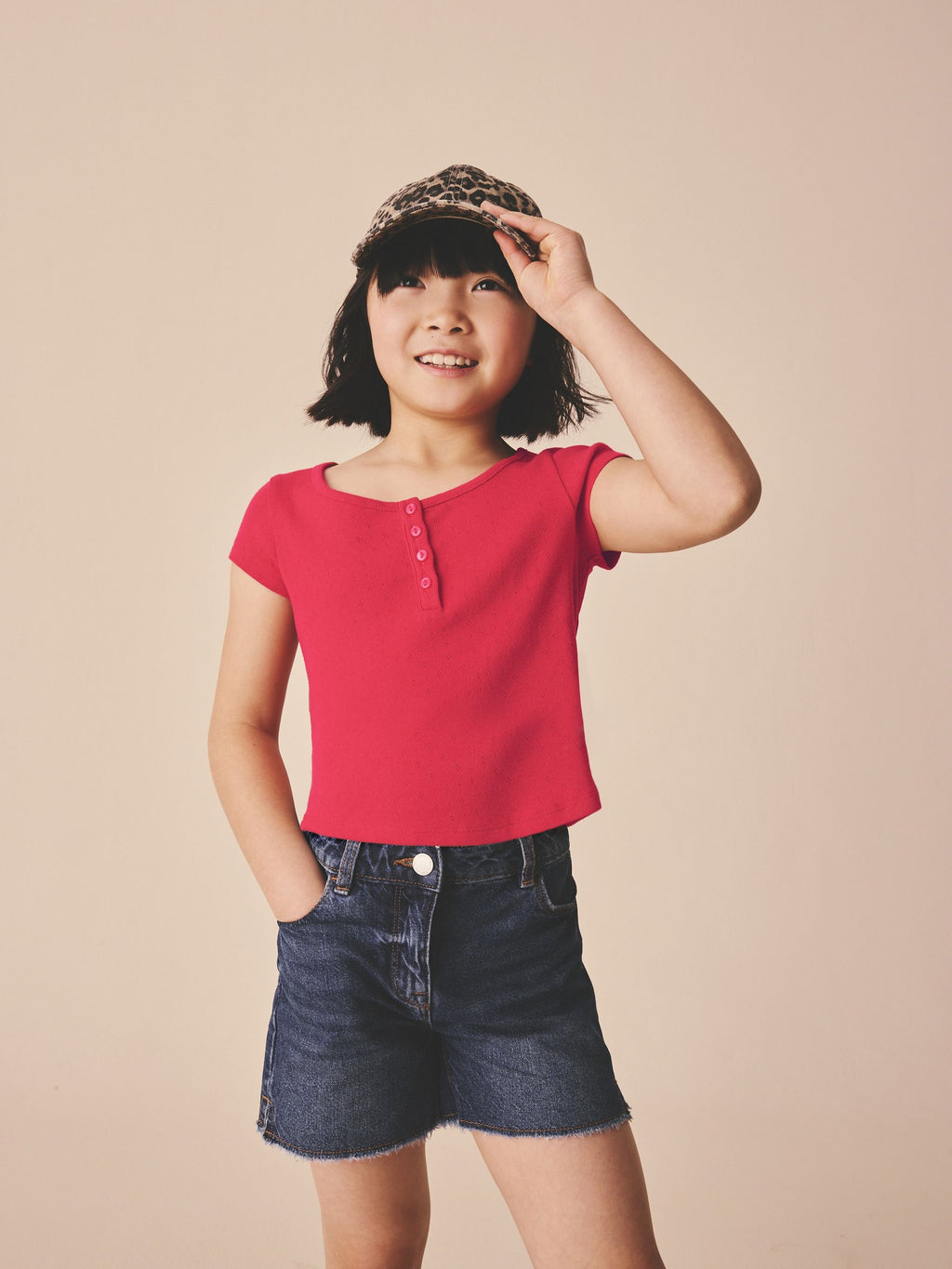 Red Pointelle Button Front Top (3-16yrs)