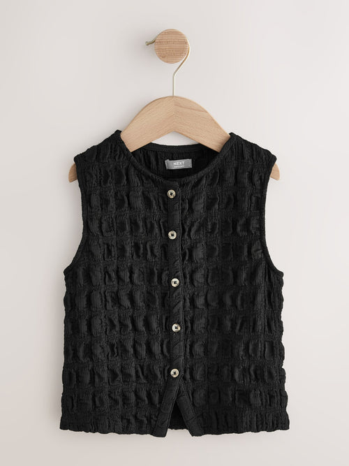 Black Textured Button Front Top (3-16yrs)