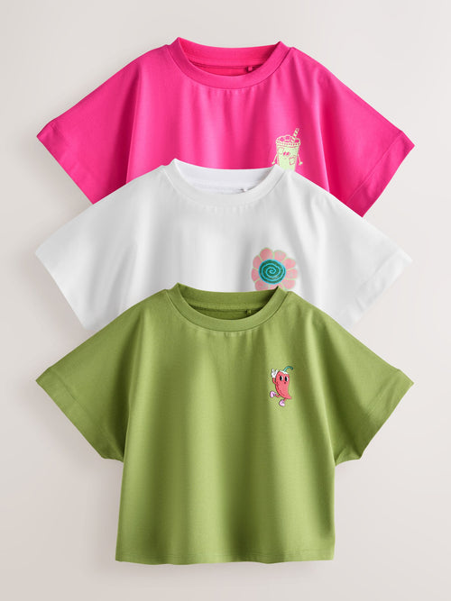 Pink/Green Boxy Graphic T-Shirts 3 Pack (3-16yrs)
