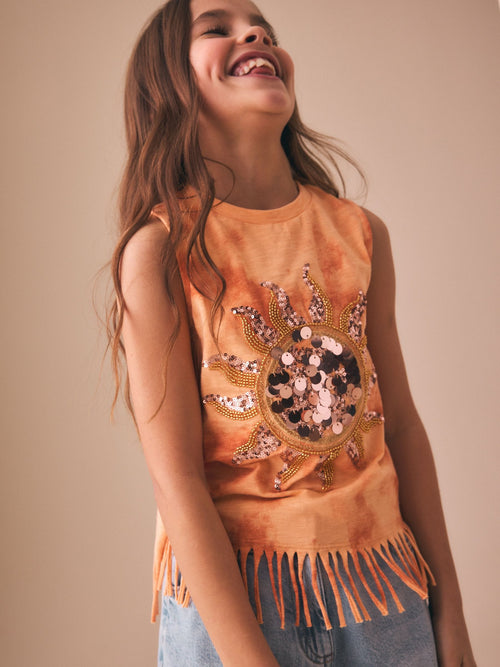 Orange Sun Fringe Sequin Vest (3-16yrs)