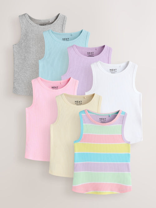 Multi Pastel Ribbed Vests 7 Pack (3-16yrs)