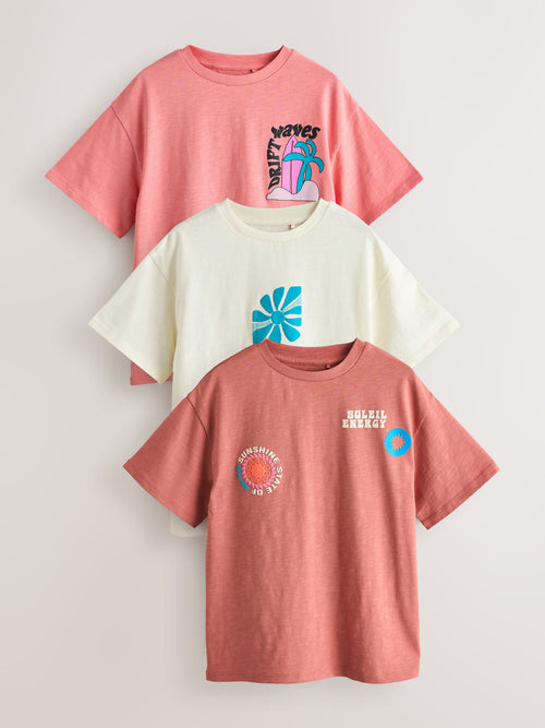 Brown/Pink Waves Oversized Graphic T-Shirts 3 Pack (3-16yrs)