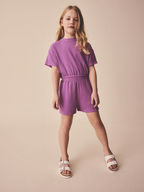 Purple Washed Ribbed Shorts Set (3-16yrs)
