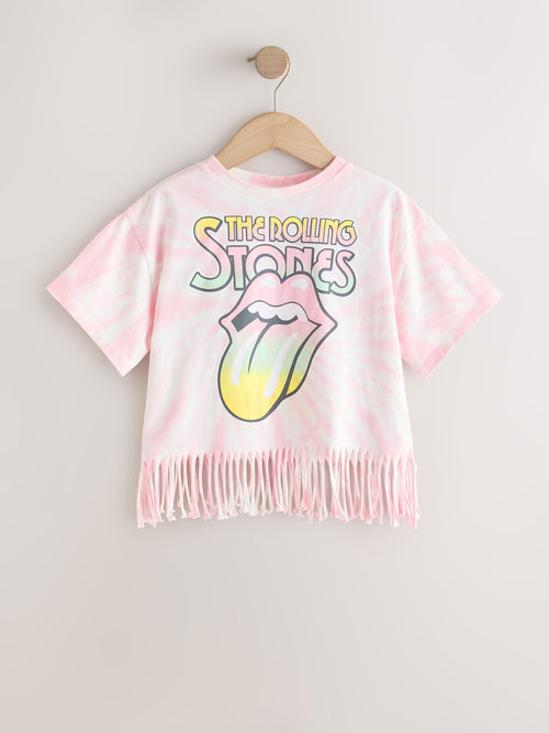 Pink Tie Dye Rolling Stones Fringe Band T-Shirt (3-16yrs)