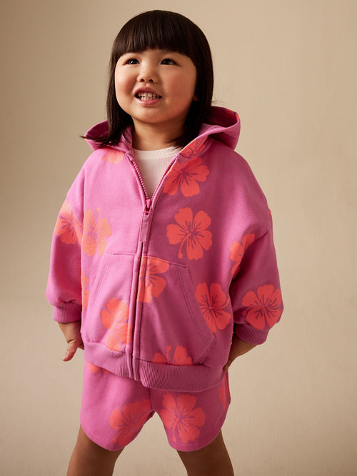 Pink Flowers Zip Through Hoodie (3mths-7yrs)