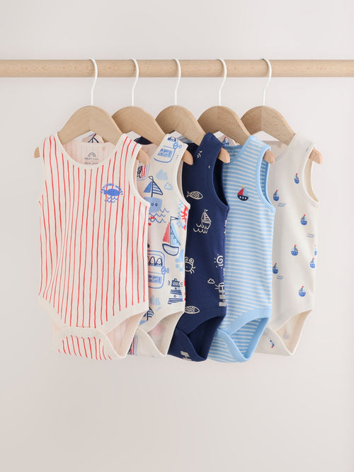 Navy/Red Stripe Baby Bodysuits 5 Pack