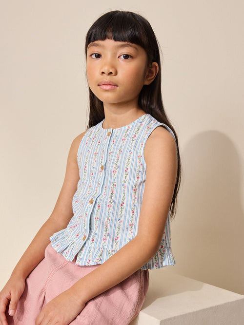 Blue Ditsy Stripe Sleeveless Waistcoat (3-16yrs)