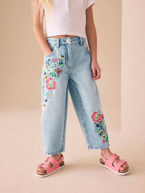Fluro Embroidery Barrel Leg Jeans (3-16yrs)
