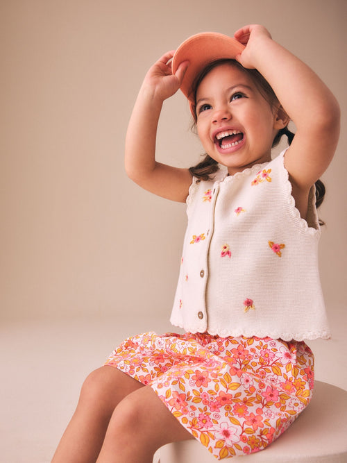 Fluro Pink Floral Knitted Waistcoat And Shorts Set (3mths-7yrs)