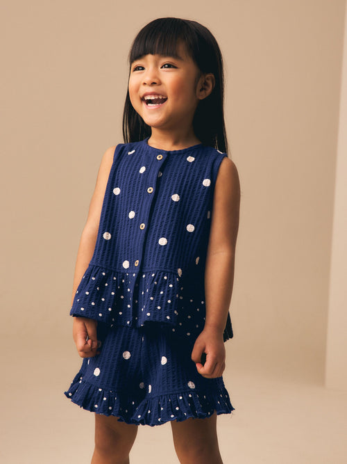 Navy Spot Peplum Vest and Shorts Set (3mths-7yrs)