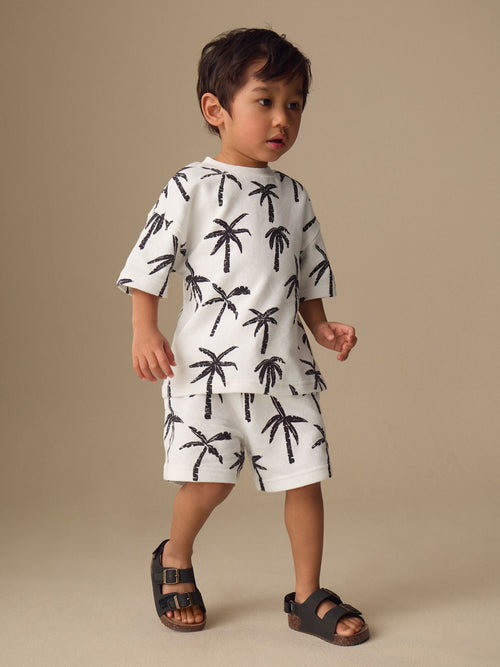 White/Black Palm Trees Short Sleeve All-Over Print T-Shirt and Shorts Set (3mths-7yrs)